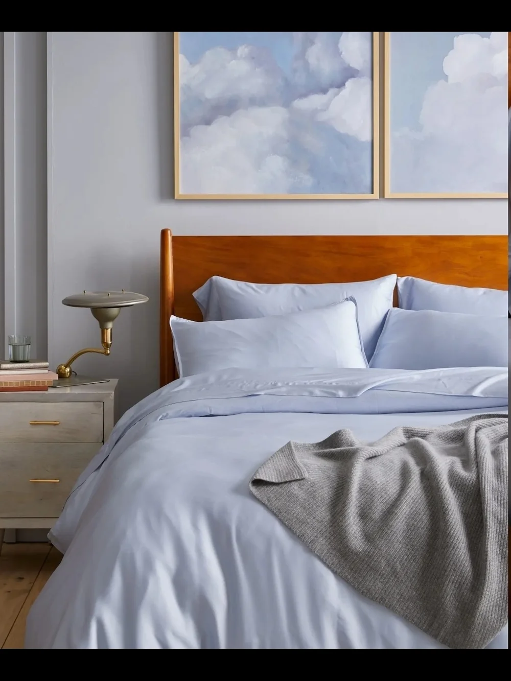 Quince Organic Bamboo Duvet Cover Set 2 Shams Size Full / Queen In Sky Blue New!